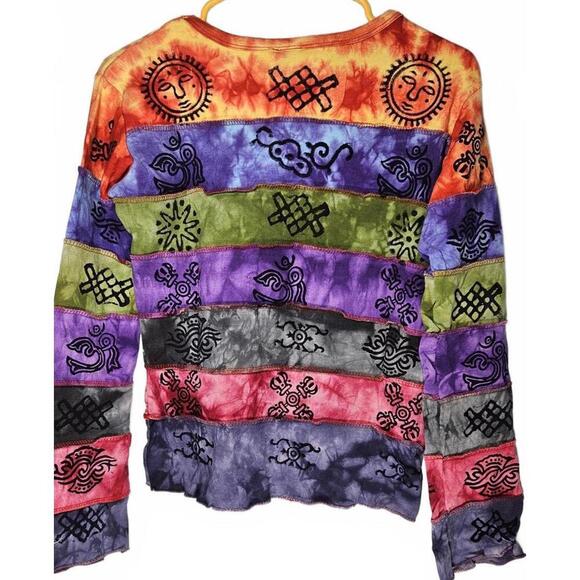 Himalayan Group Hand Painted Colorful Bohemian Long Sleeve Top Size Small - Picture 2 of 7